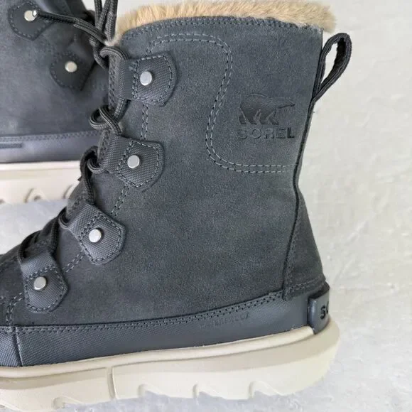 Size 7 - Sorel Women's Explorer 2 Joan Boots Waterproof Grill/Fawn Gray Lace-up - Picture 2 of 11